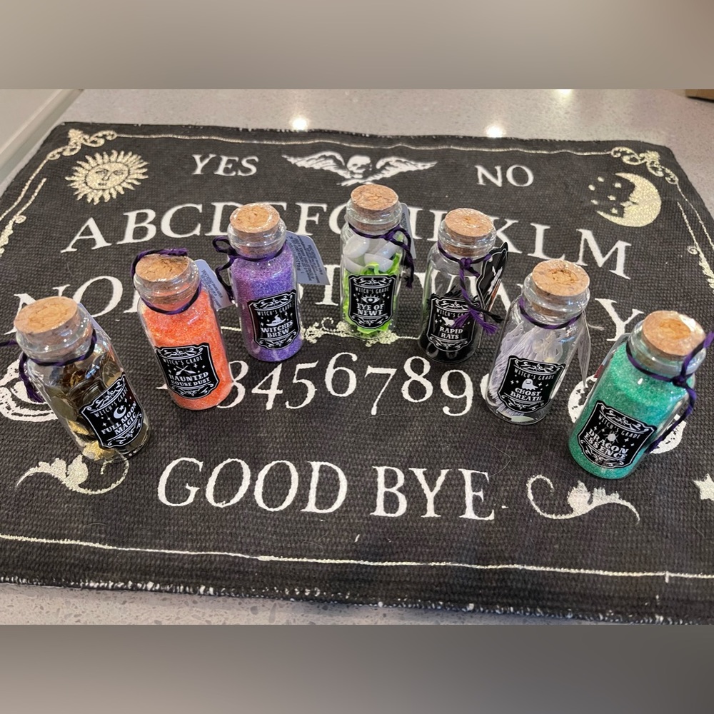7x Target Mini Halloween Glass Potion Bottles - full set